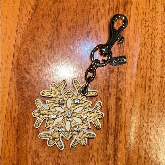 Coach Snowflake ❄️ Leather Keychain Bag Charm - Picture 1 of 14